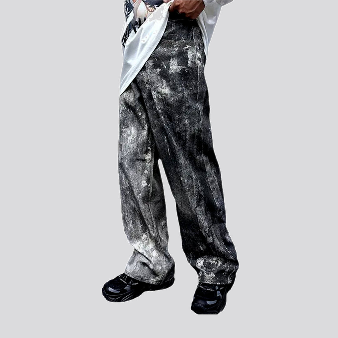 Fashionable painted denim pants for men