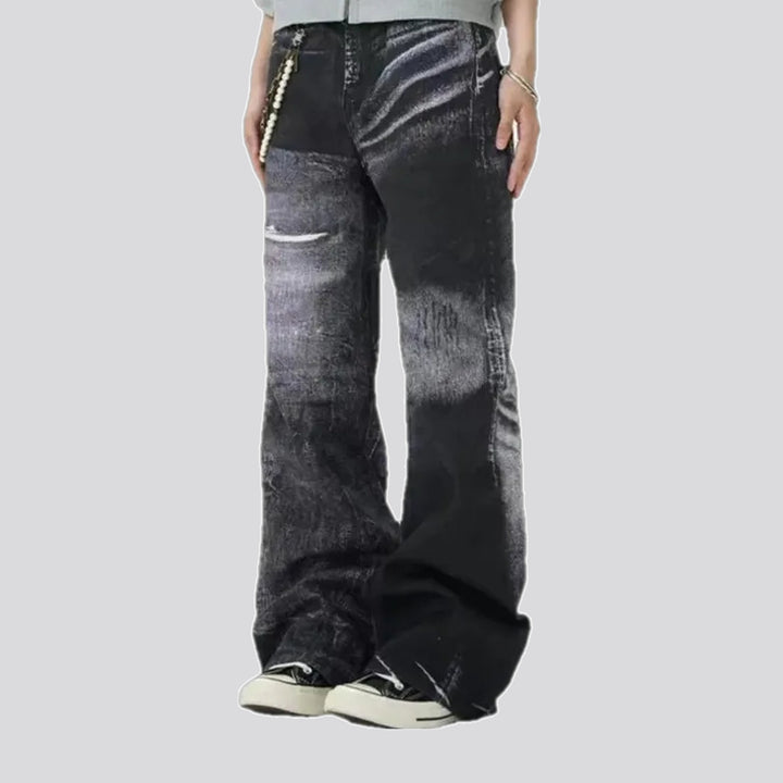 Worn look trendy baggy men's jeans