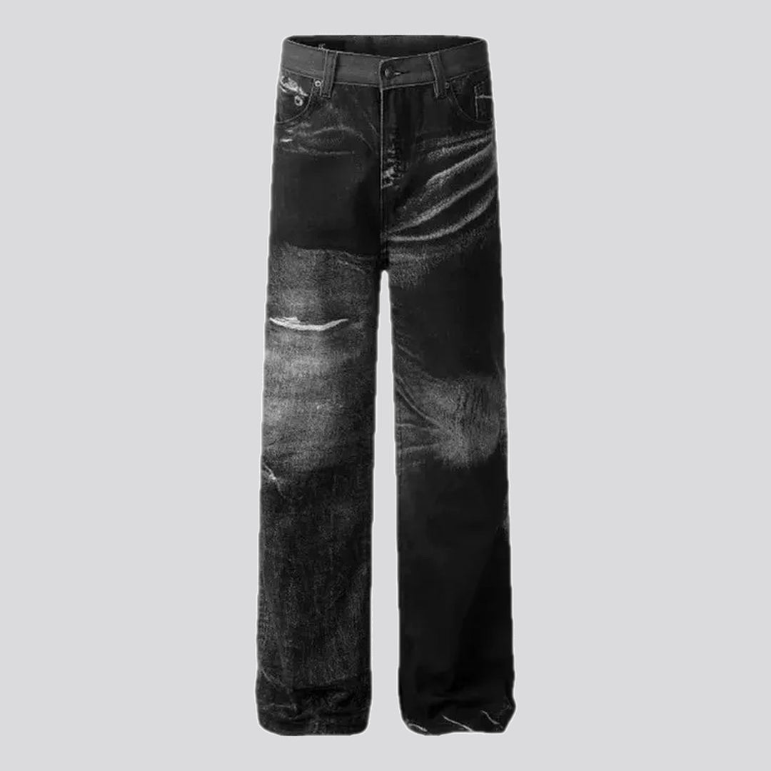 Worn look trendy baggy men's jeans