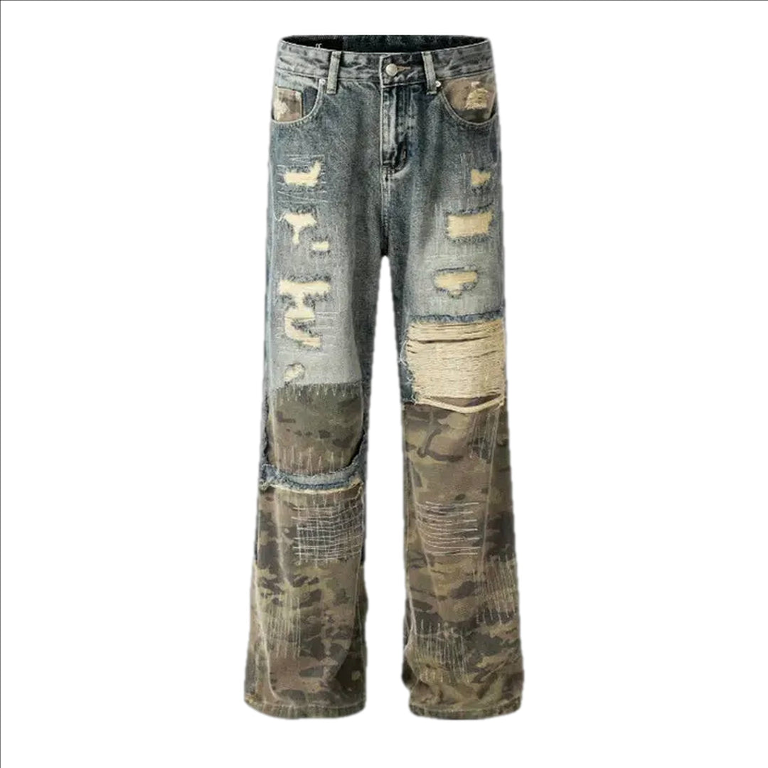 Reworked Mixed Colors Boho Men's Jeans - Grey