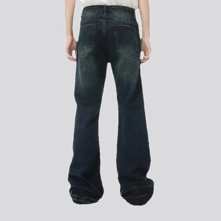 Wide fit dark faded men's jeans