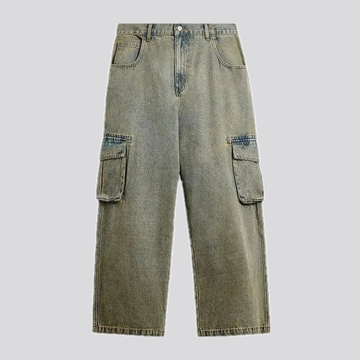 Cargo pockets boho vintage men's jeans