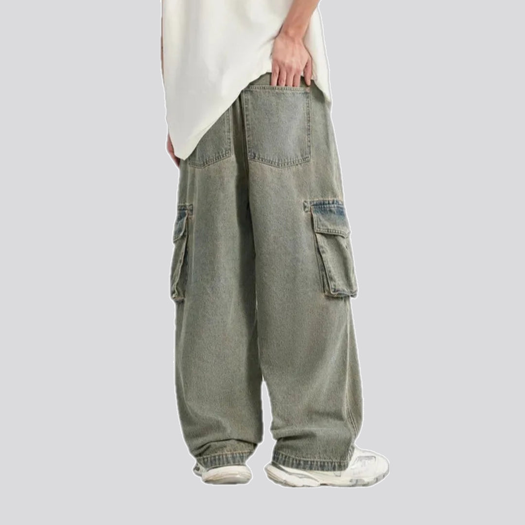 Cargo pockets boho vintage men's jeans