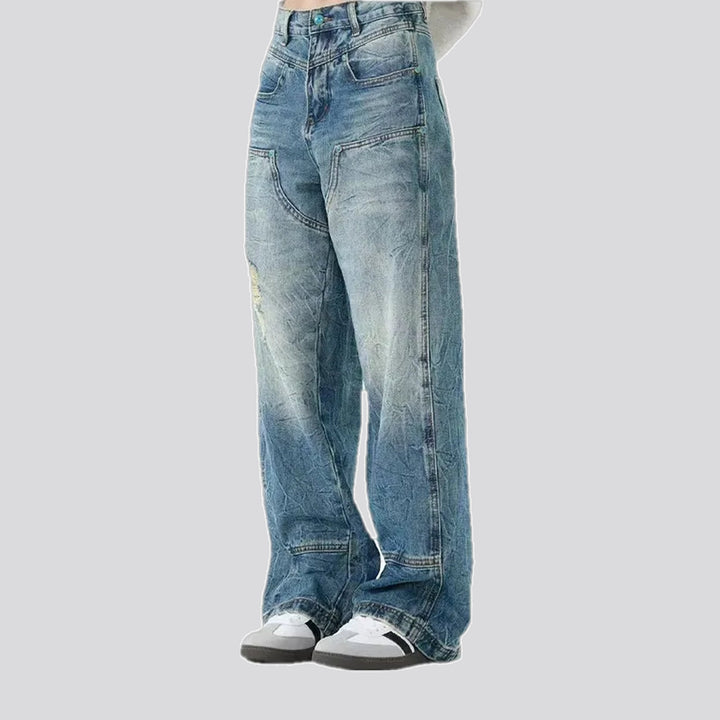 Sanded torn boho street men's jeans