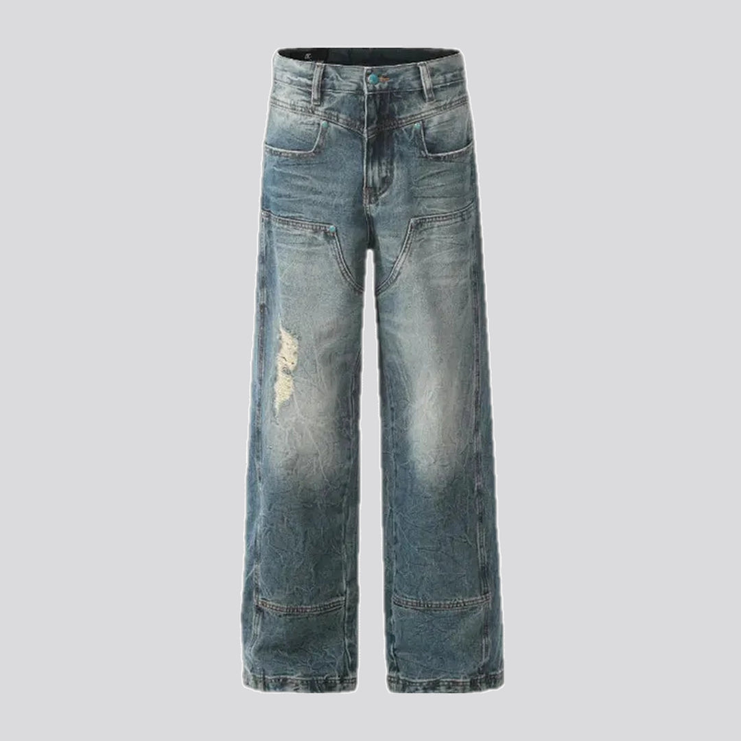 Sanded torn boho street men's jeans