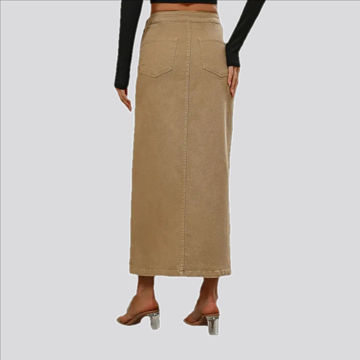 Trendy high-waist side vent denim skirt