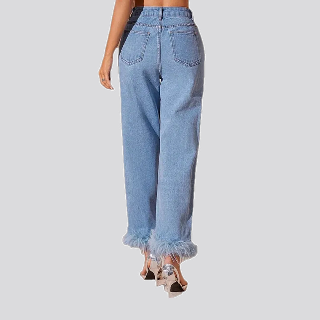 High rise feather hem women's jeans