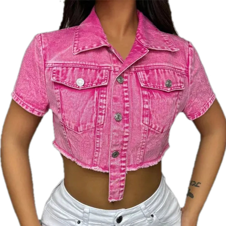 Fashionable Raw Hem Women's Denim Jacket - Pink