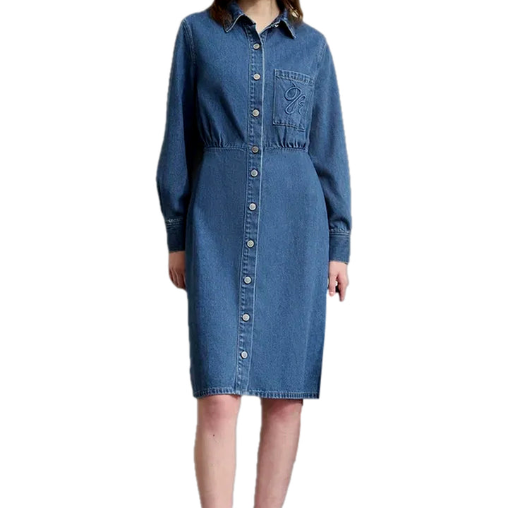 Shirt Style Casual Medium Denim Dress - Blue