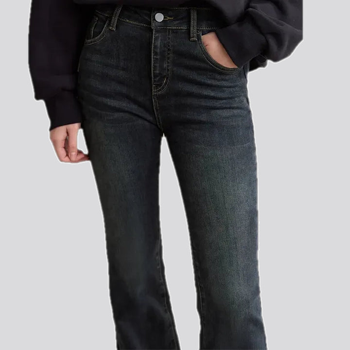 Fashionable faded bootcut women's jeans