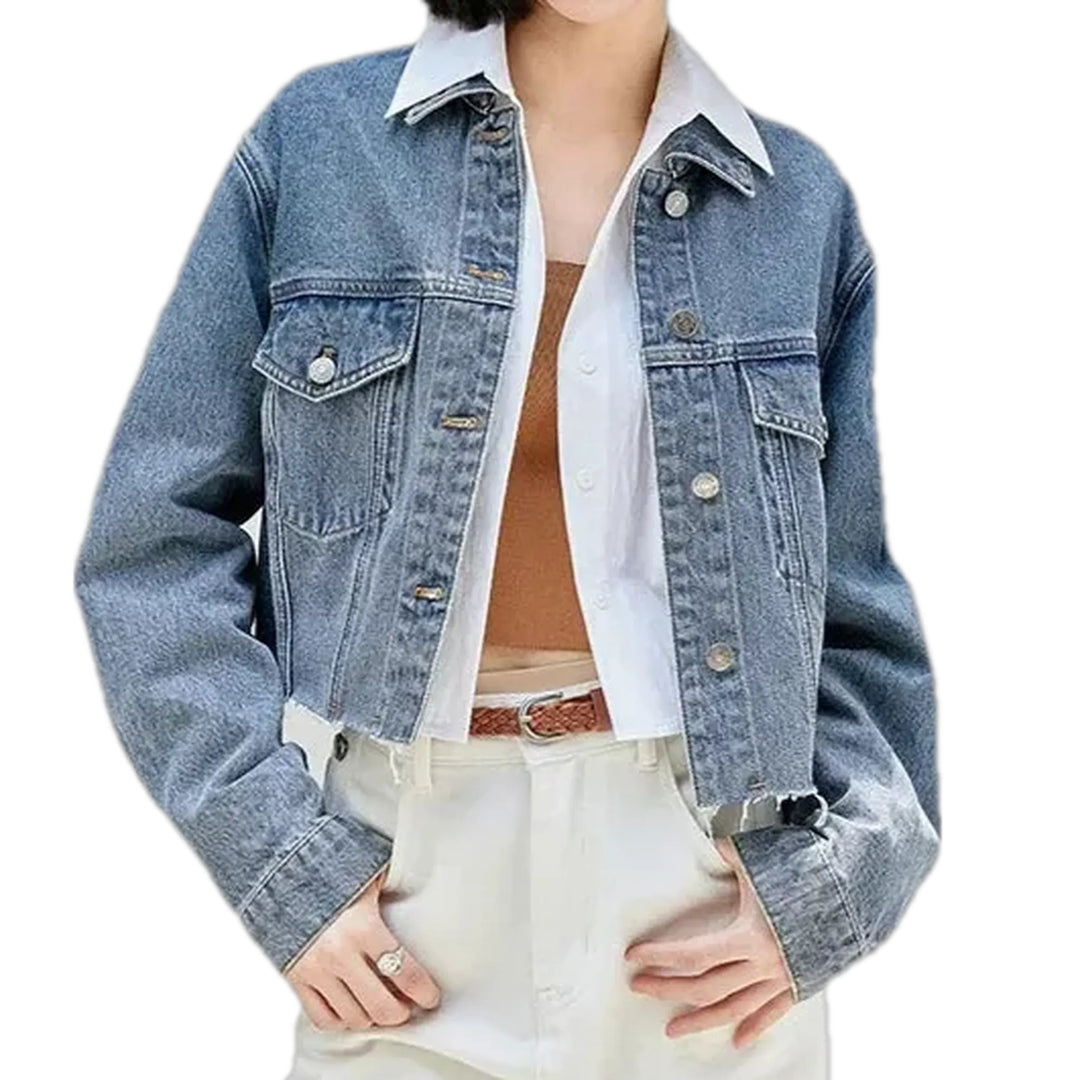 Casual Oversized Jean Jacket for Ladies - Light Blue