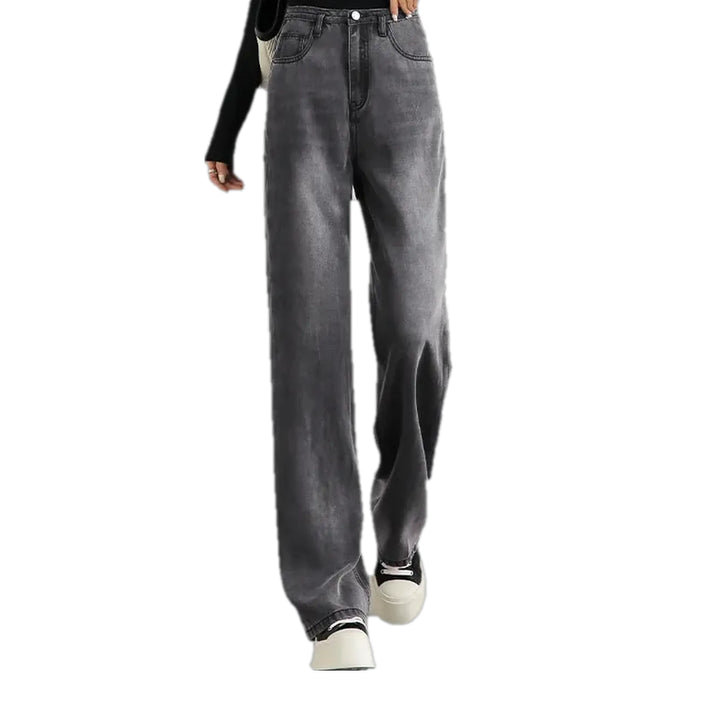 Stonewashed Mid Rise Women's Jeans - Grey