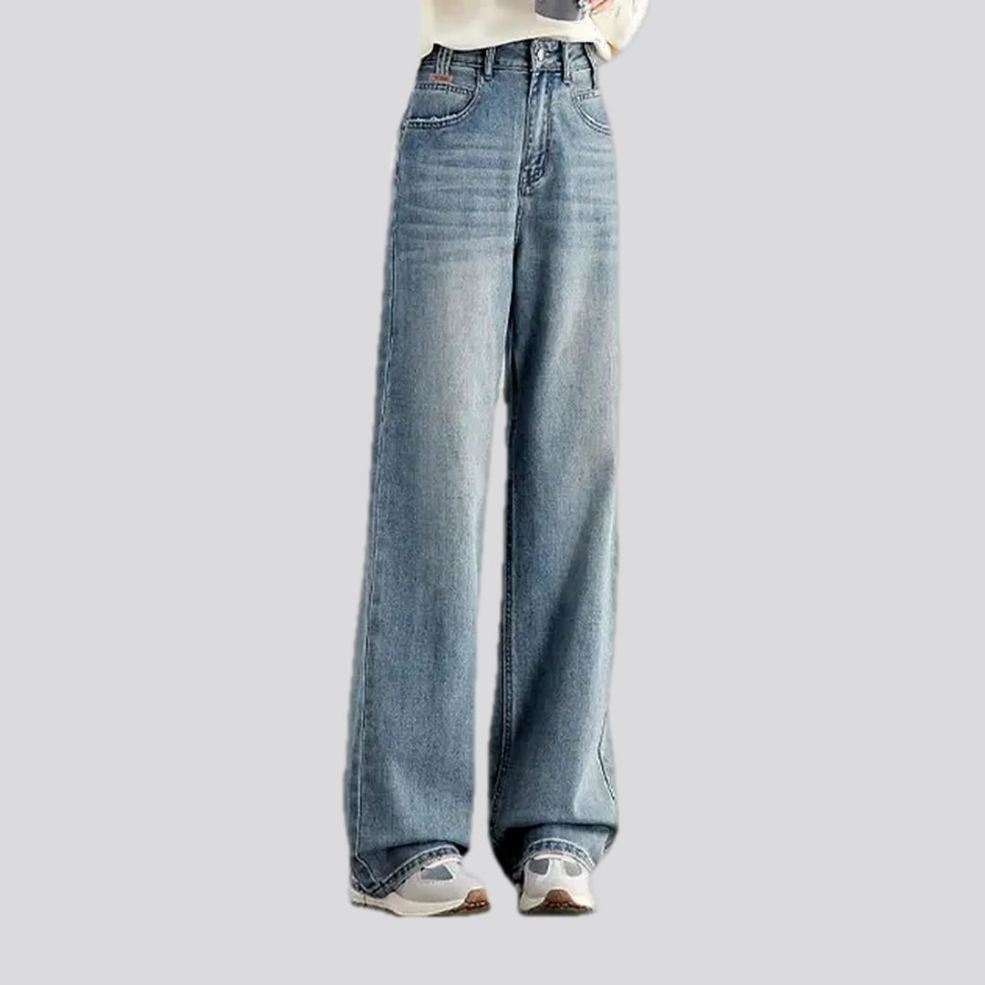 Faded lines casual high waist women's jeans