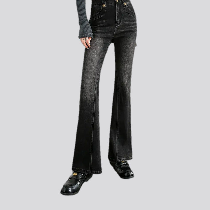 Fashionable mid-waist creased women's jeans