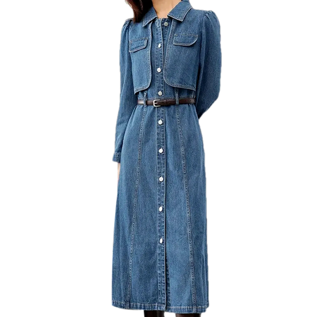 Fashionable a Line Shirt Denim Dress - Blue