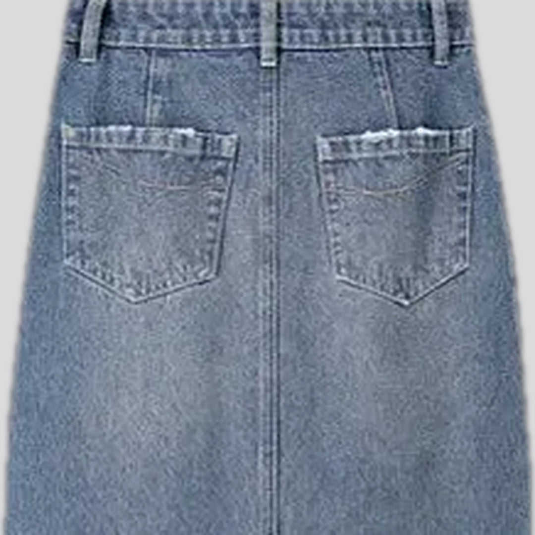 High waist medium wash denim skirt