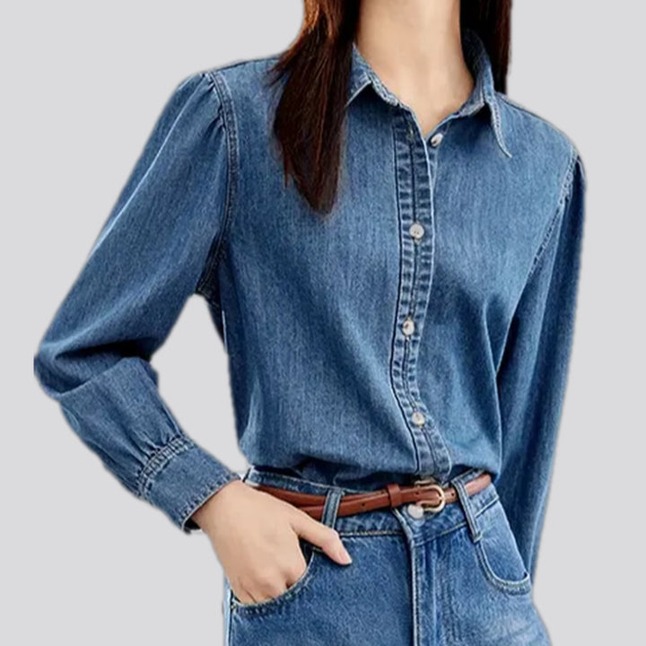 Casual pattern style denim shirt for ladies