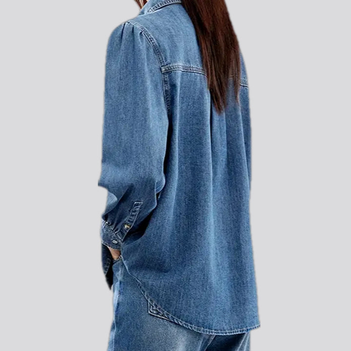 Casual pattern style denim shirt for ladies