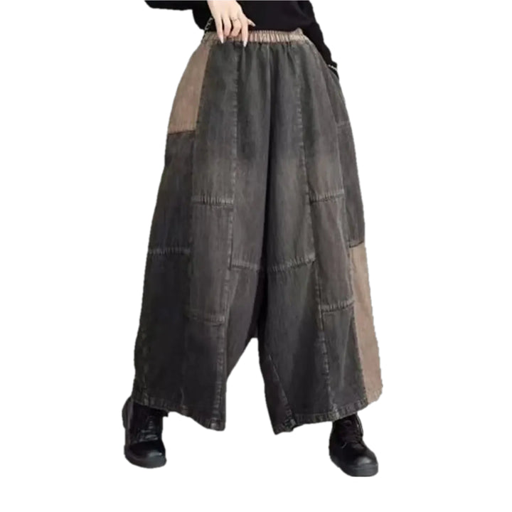 Fashionable Patchwork Denim Culottes for Women - Grey