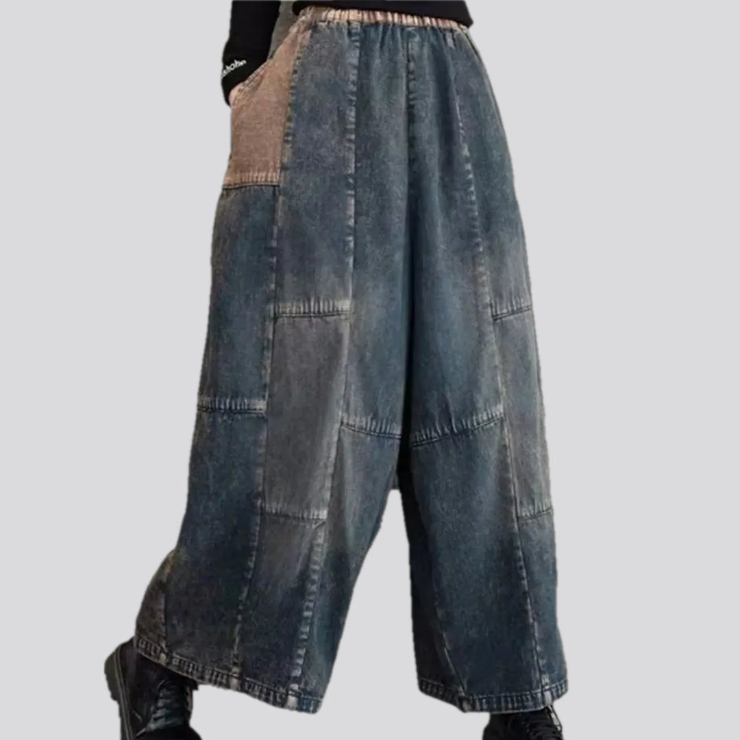 Fashionable patchwork denim culottes for women