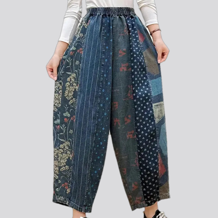 Boho style denim joggers for ladies