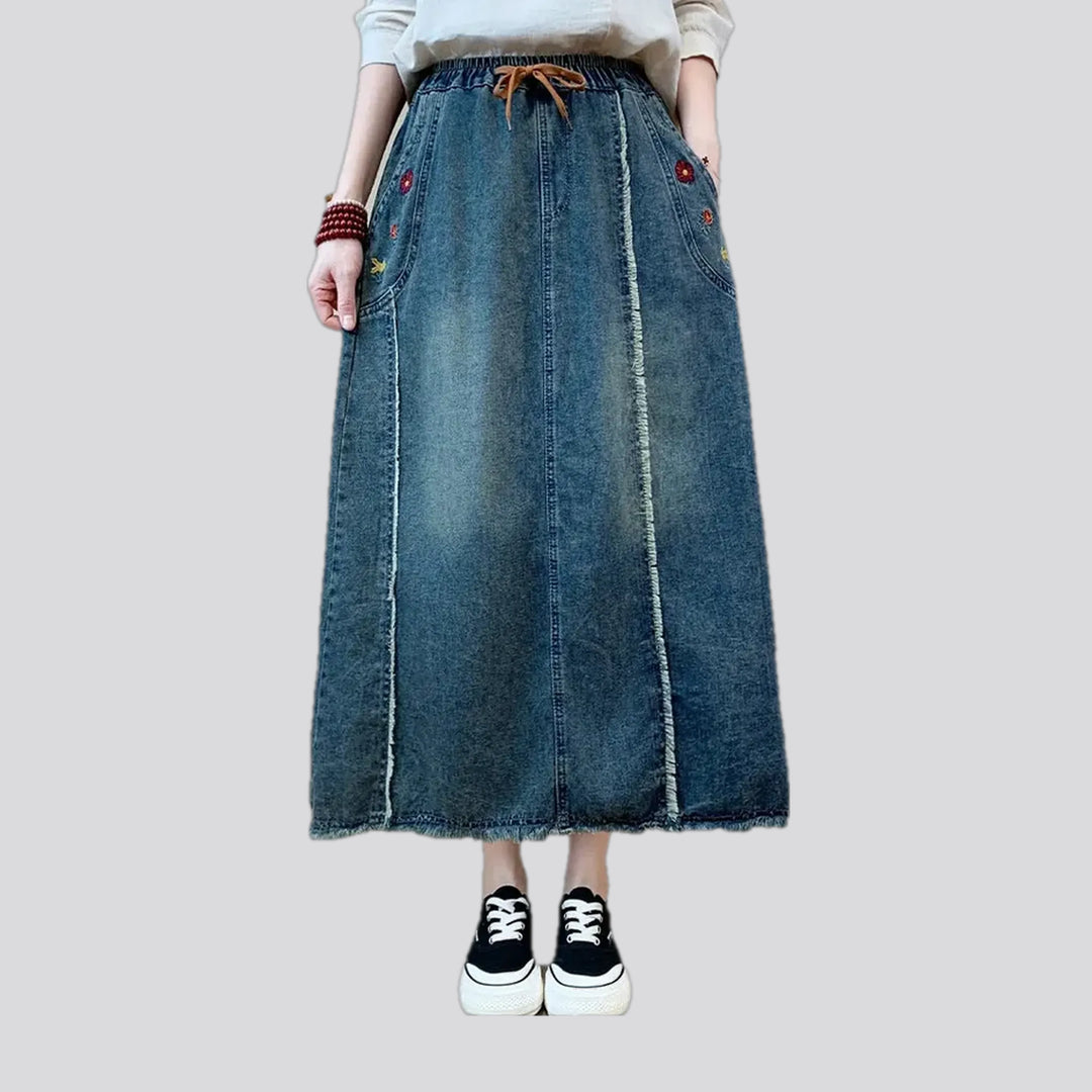 Distressed high waist jean skirt