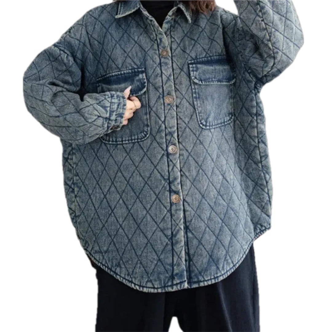 Extra-large Quilted Denim Chore Jacket for Women - Blue