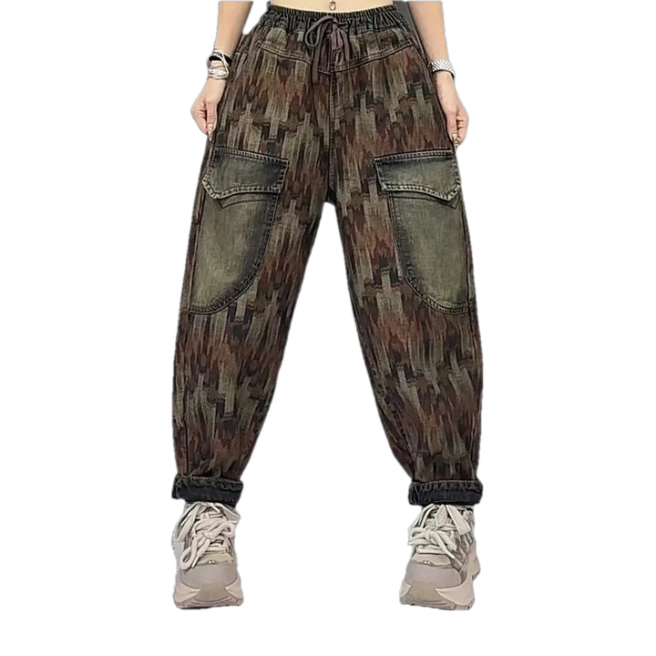 Fashionable Baggy Denim Joggers for Women - Brown