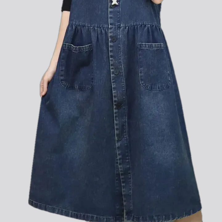 Medium-length flared-fit jean dress