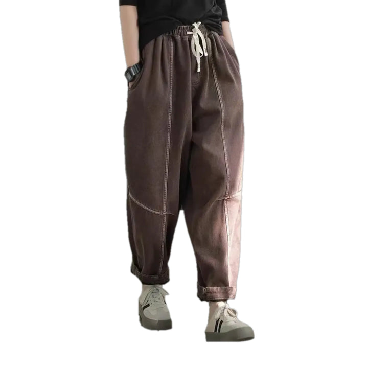 Baggy-fit Boho Style Women's Denim Joggers - Brown