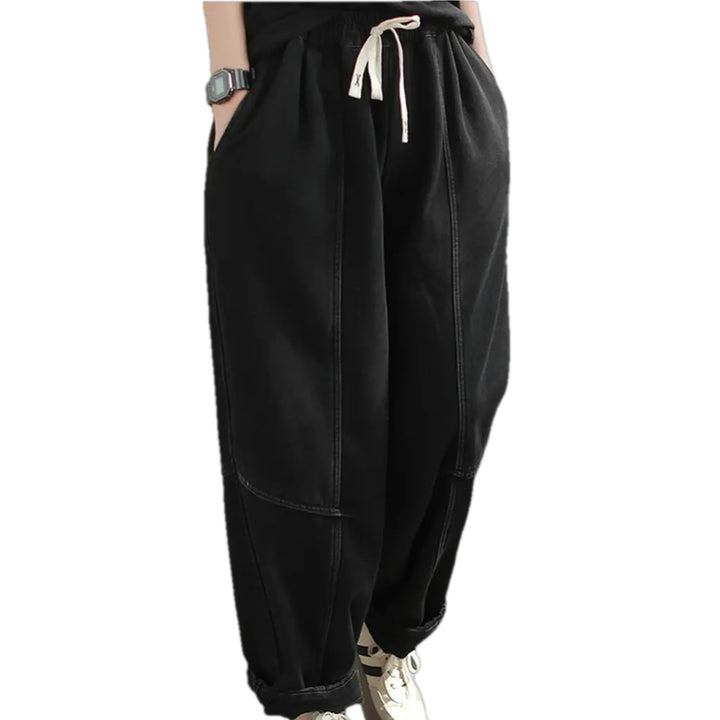 Baggy-fit Boho Style Women's Denim Joggers - Black