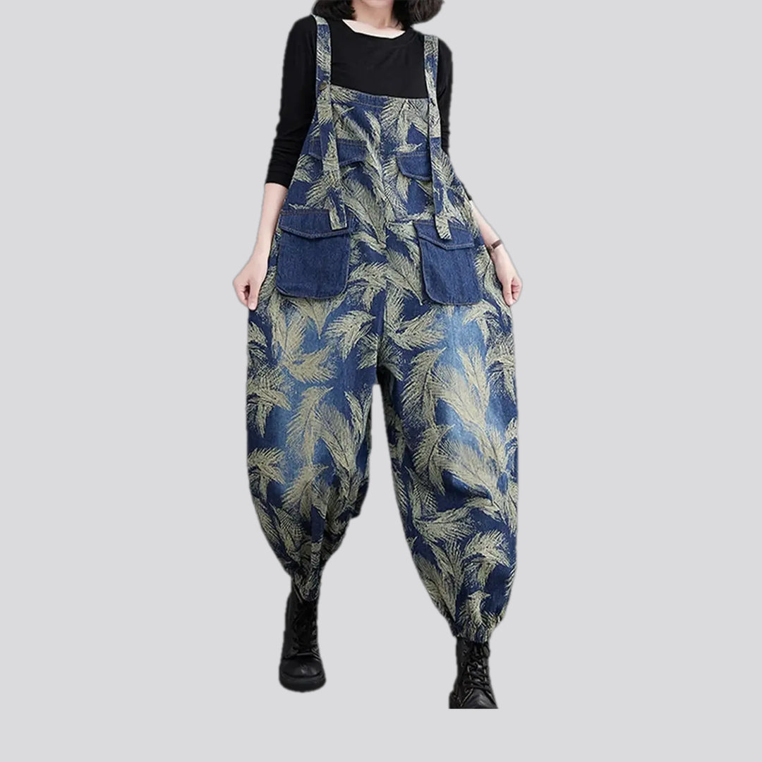 Graphic casual slouchy jean dungaree for women