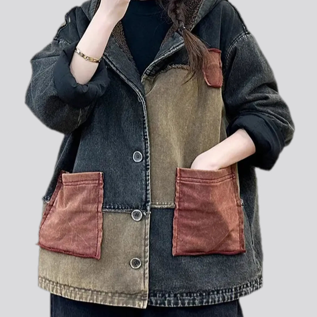 Oversized patchwork casual women's jean jacket