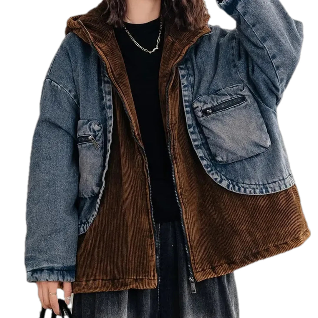 Boho Chic Women's Denim Jacket - Dark Blue