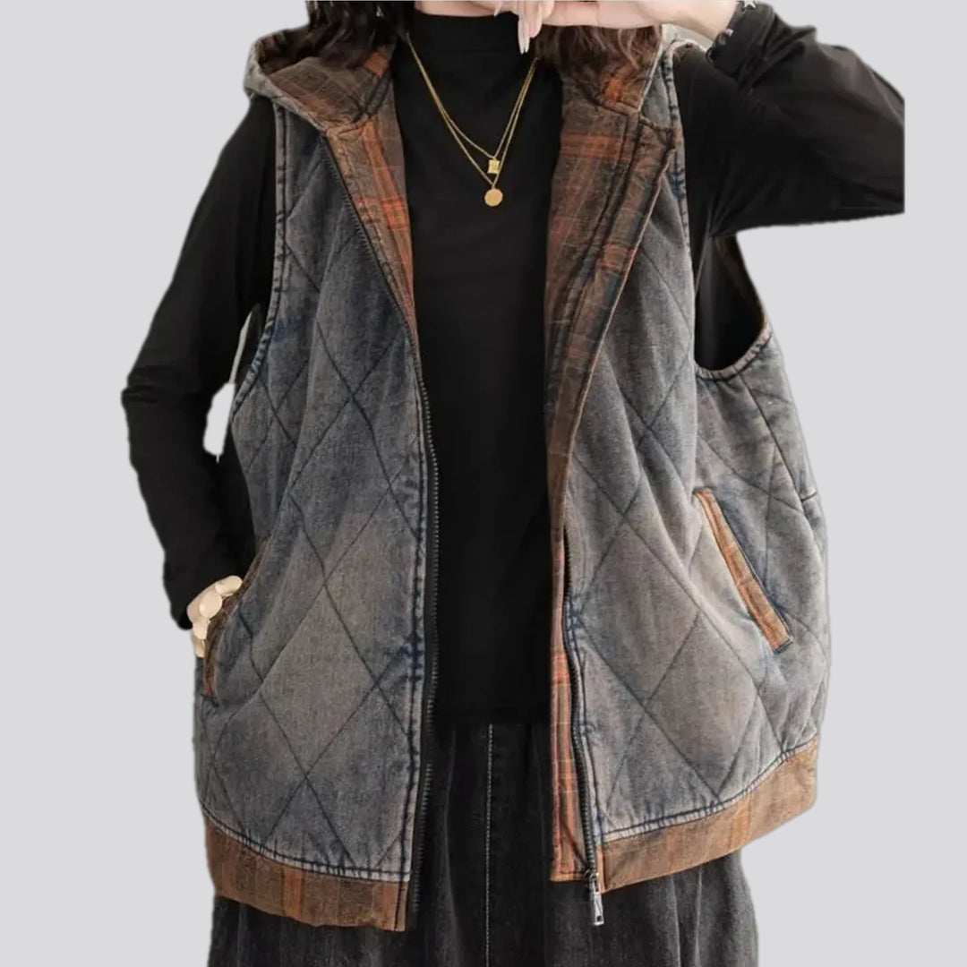 Oversized quilted jean vest for ladies