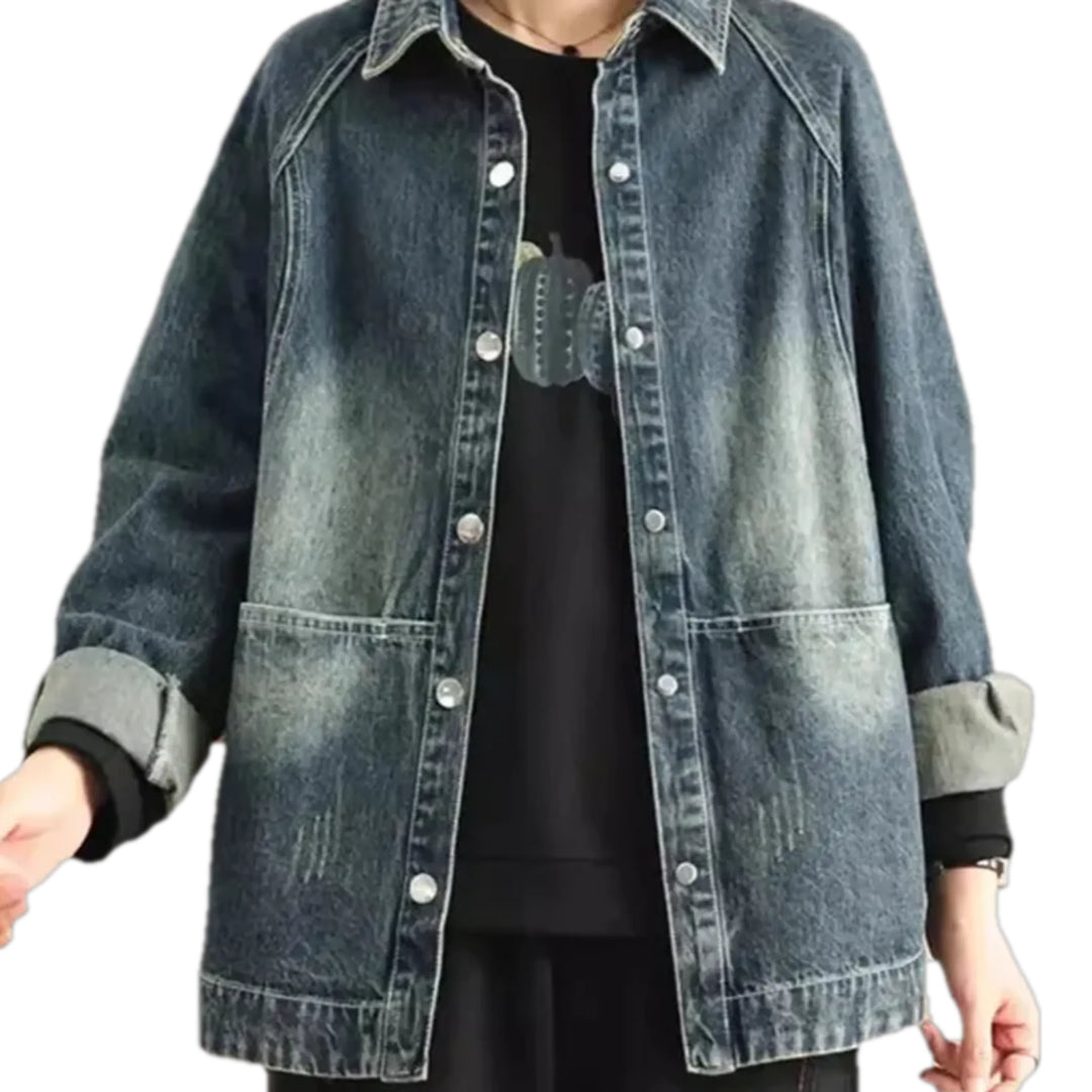 Retro Style Women's Jean Chore Jacket - Blue