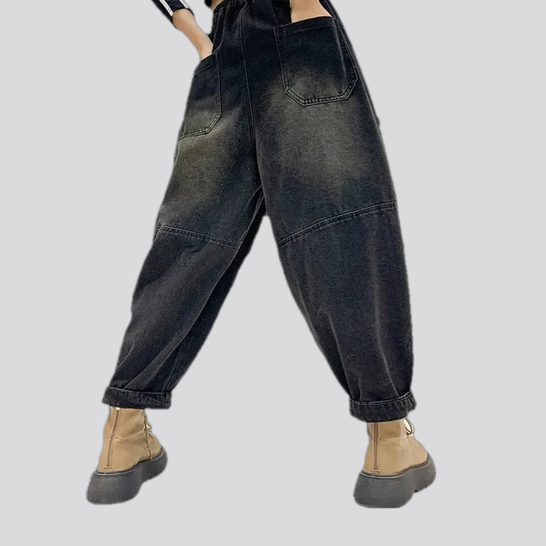 Baggy fit cargo pocket denim joggers for women