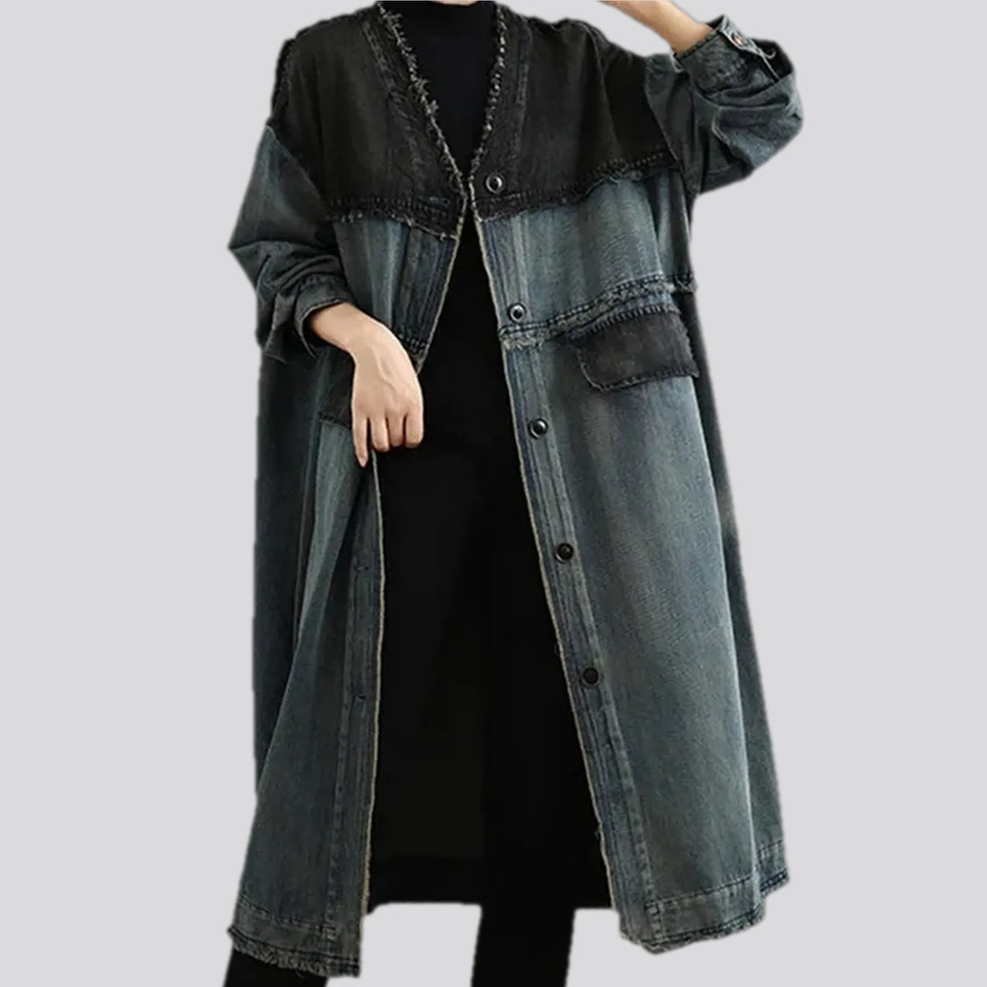 Extra-large mixed pattern women's denim coat