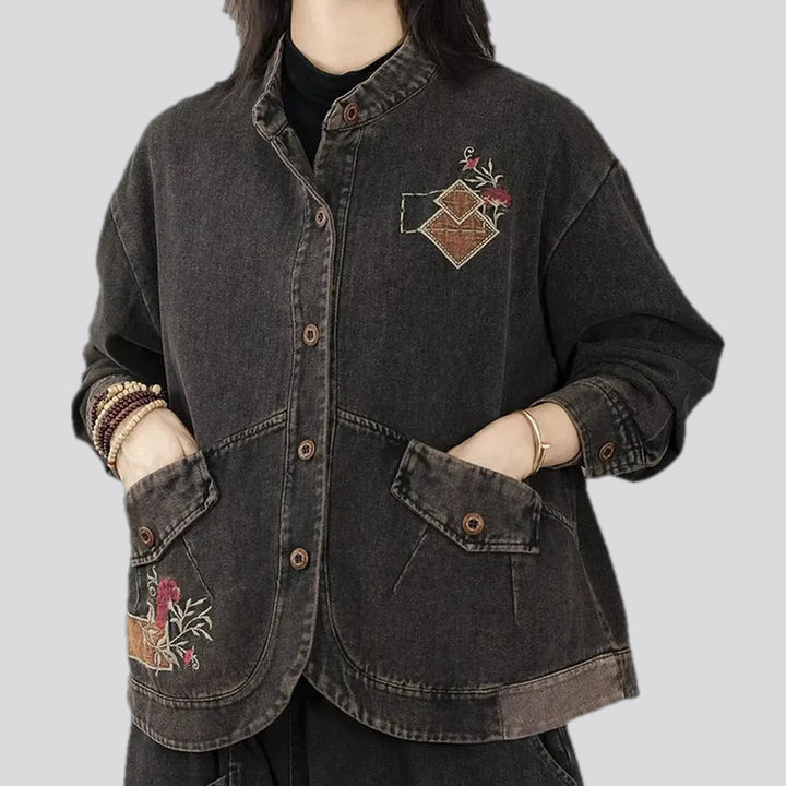 Embroidered jeans chore jacket for ladies