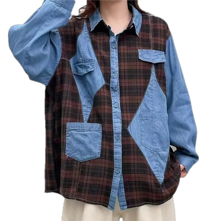 Oversized Fashion Denim Shirt for Women - Red