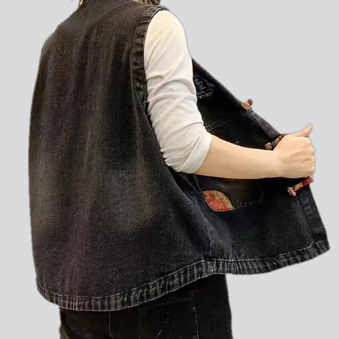 Trendy retro mixed patchwork jeans vest for ladies