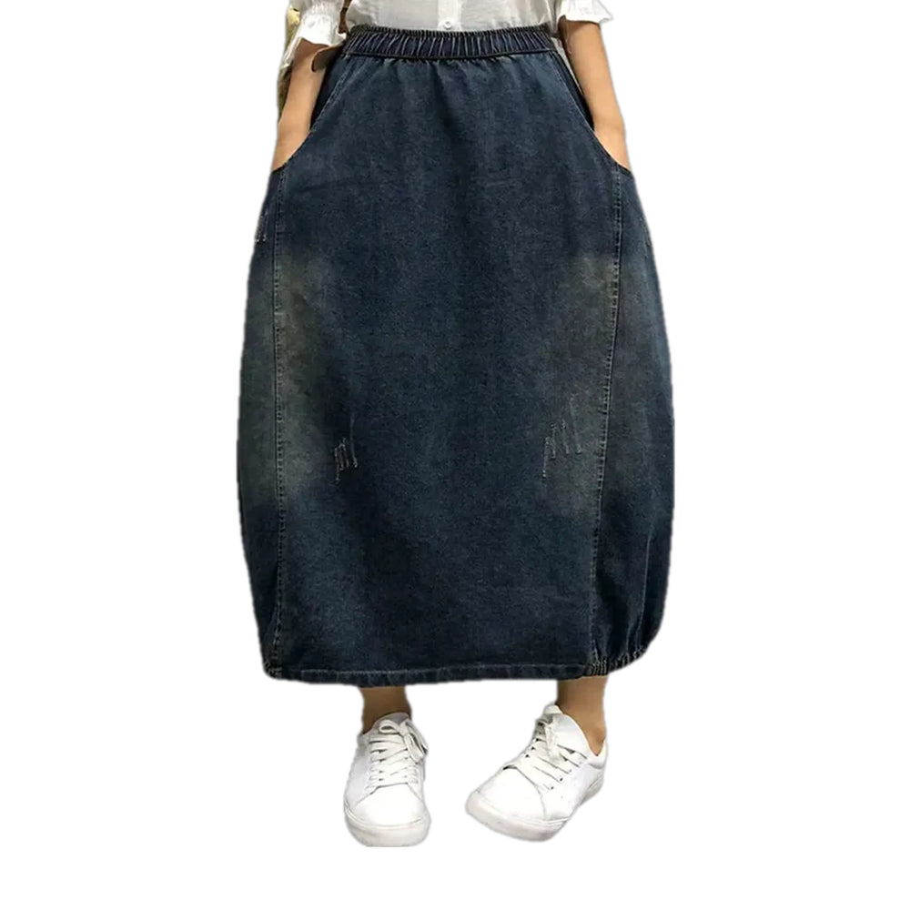 Fashion Rubber Hem Bubble Jean Skirt - Dark Blue