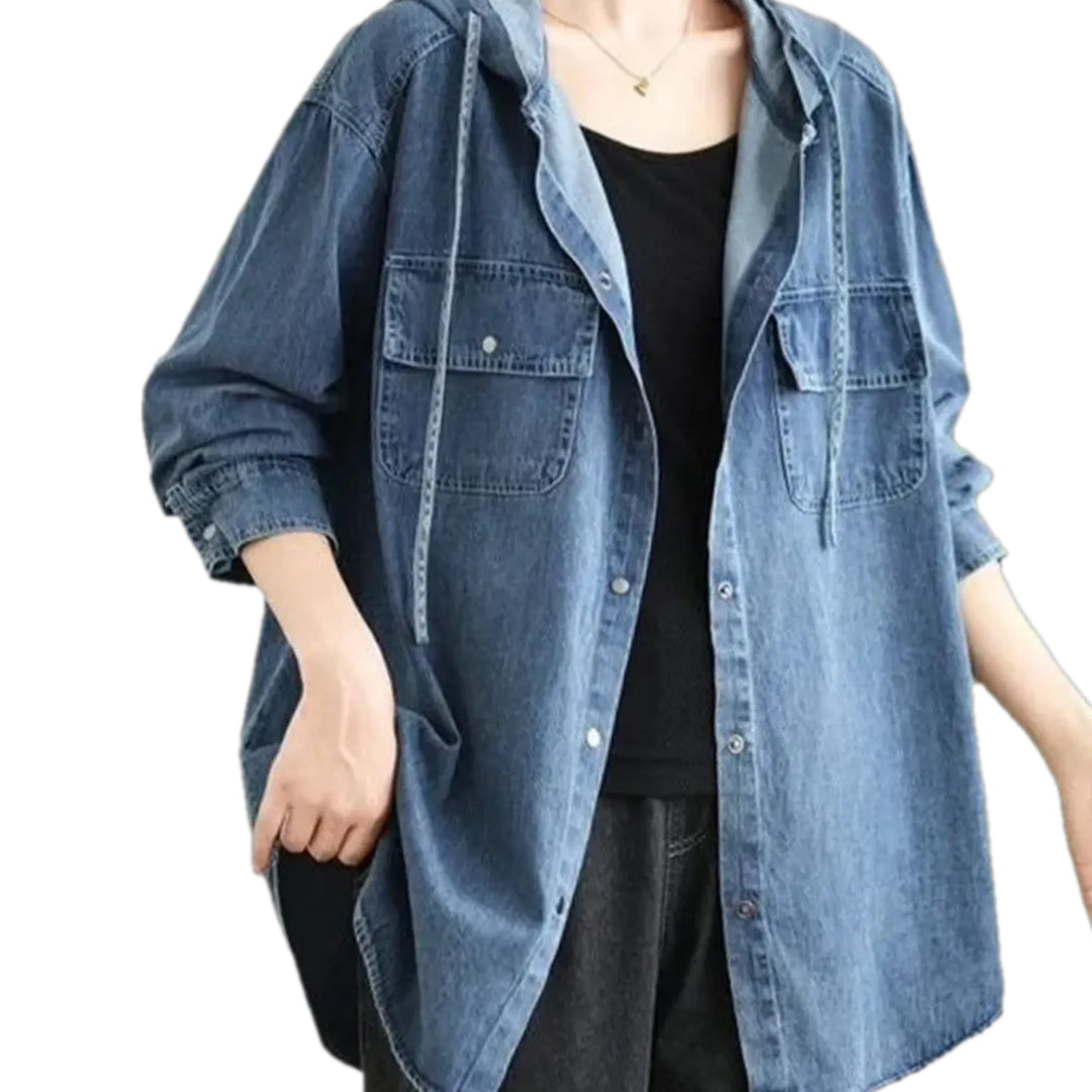 Medium Casual Oversized Denim Jacket for Women - Blue