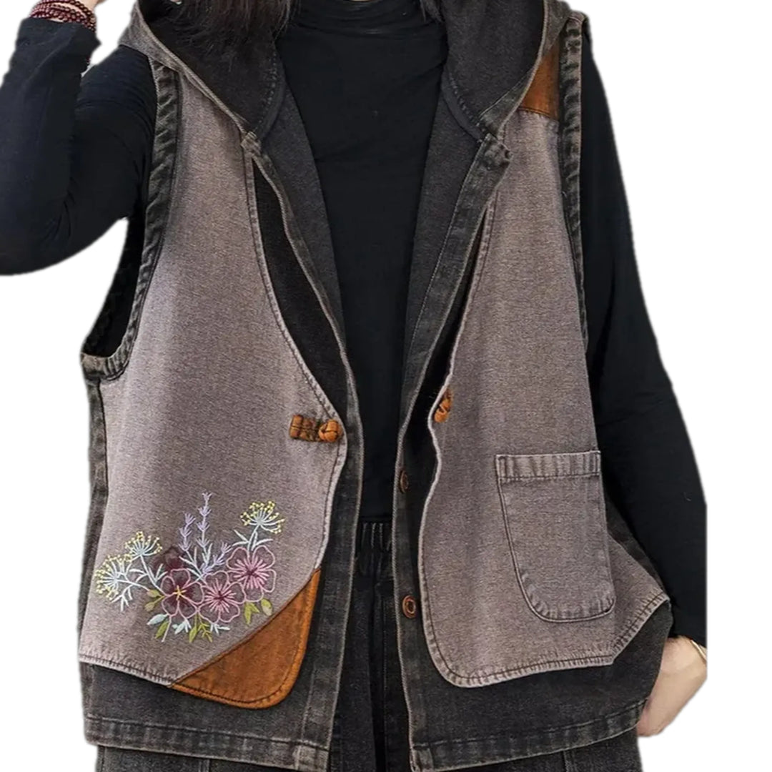 Oversized Retro Design Women's Jean Vest - Grey