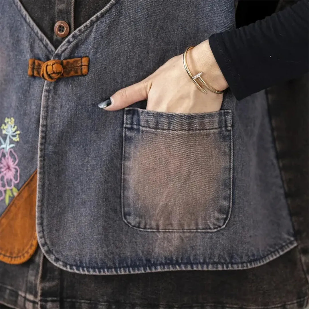 Oversized retro design women's jean vest