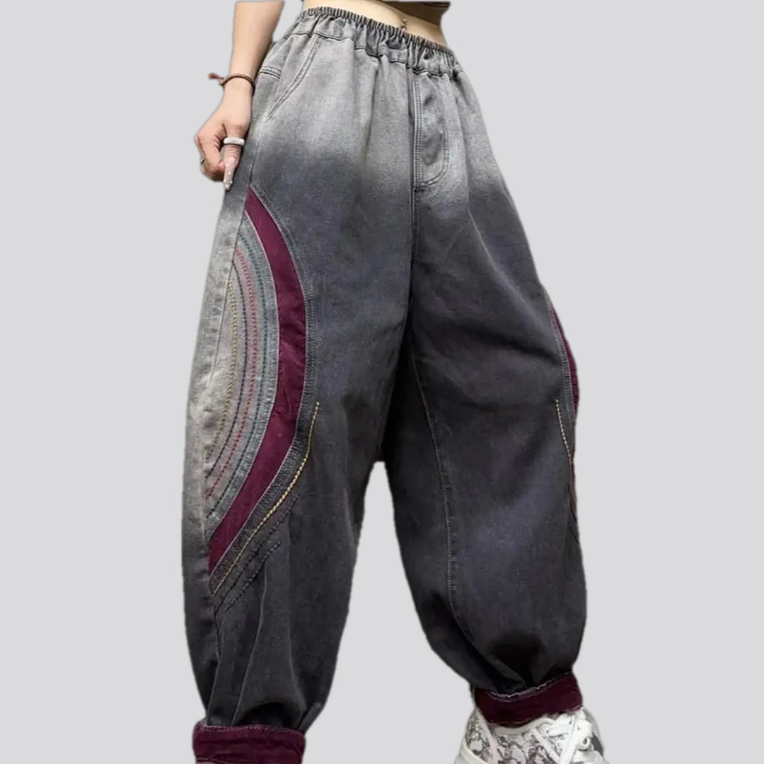 Velvet trim and boho women's denim joggers