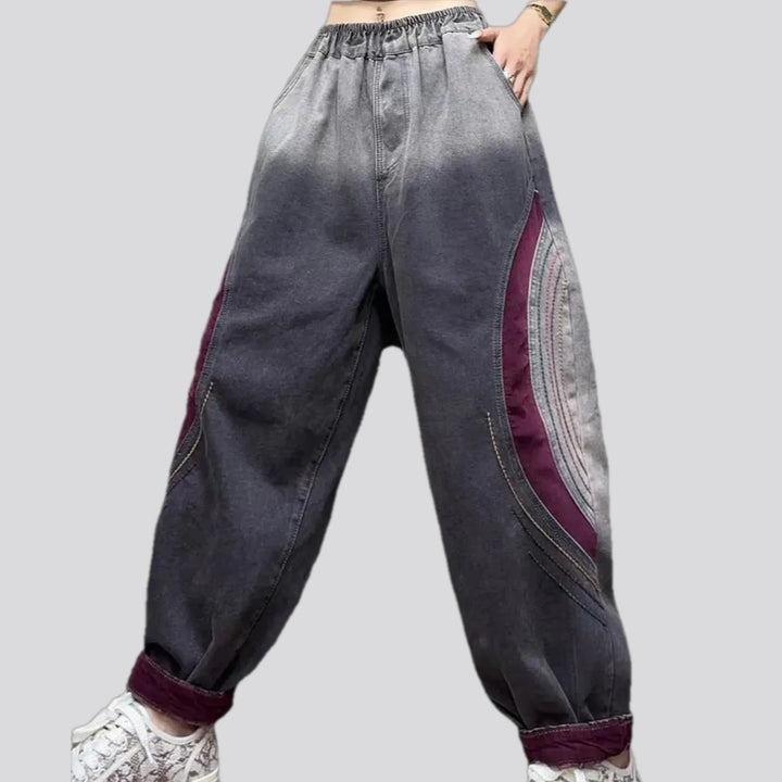 Velvet trim and boho women's denim joggers