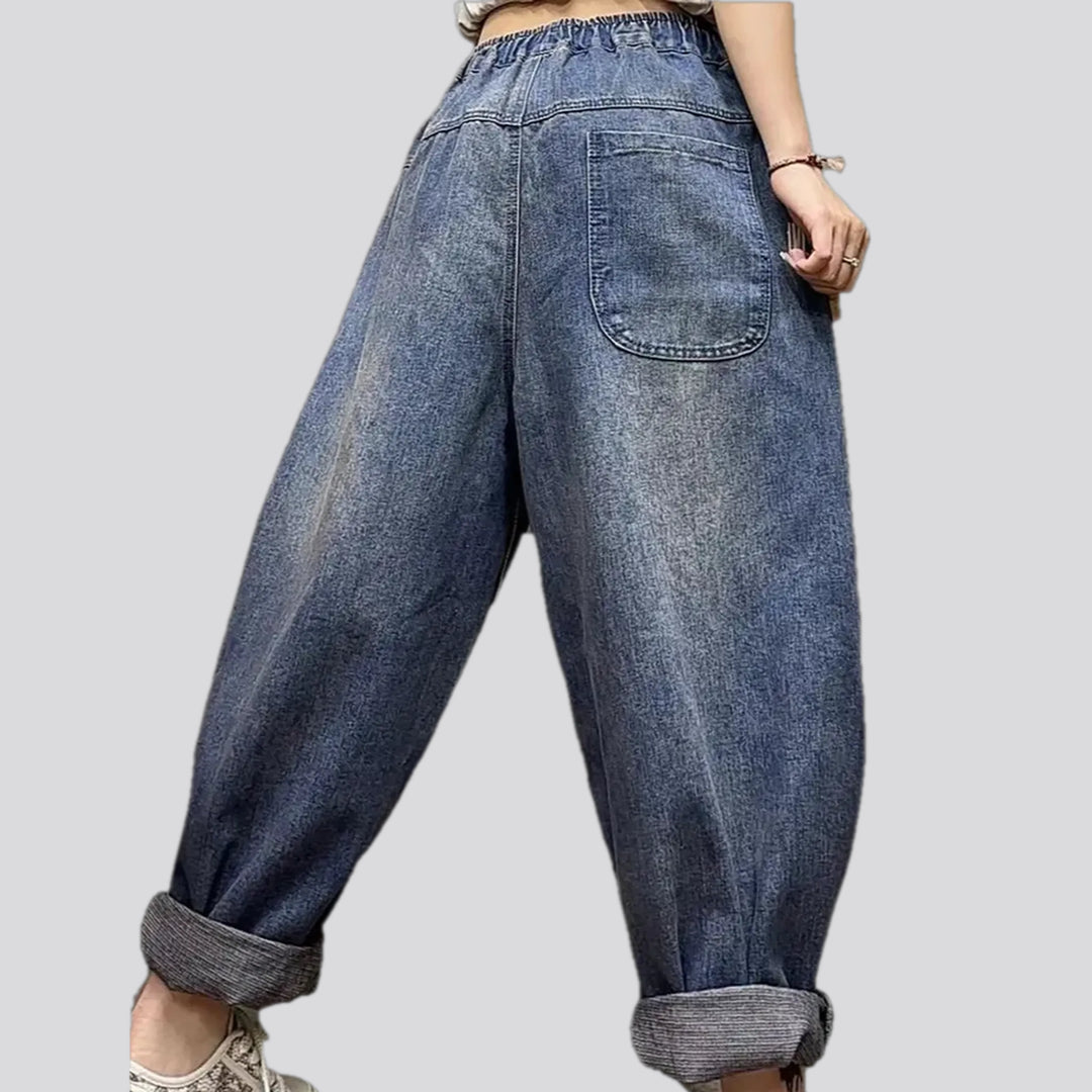 Boho style baggy leg jean joggers for ladies