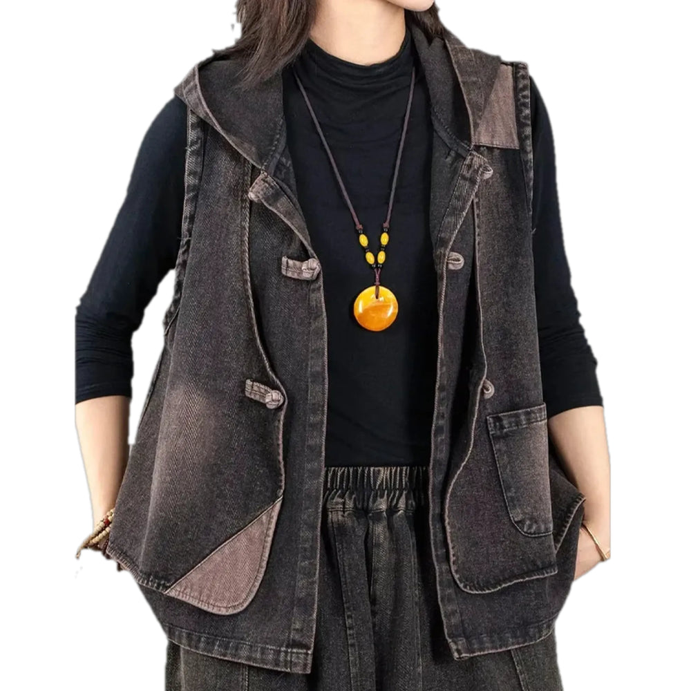 Boho Multi-layer Fashion Jeans Vest for Women - Grey