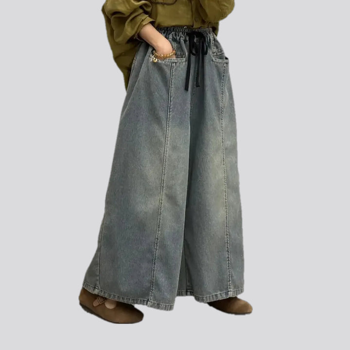 Contrast pattern boho jeans culottes for ladies